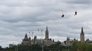 Interprovincial Zipline connecting Ottawa and Gatineau opens [upl. by Francoise]