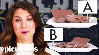 Chocolate Expert Guesses Cheap vs Expensive Chocolate  Price Points  Epicurious [upl. by Alguire761]