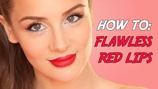 Red Lipstick Tutorial  how to apply red lipstick flawlessly  perfect red lips  PEACHY [upl. by Anaillil]