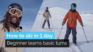 How to Ski in One Day  Beginner Learns Basic Turns [upl. by Ahsiuq73]