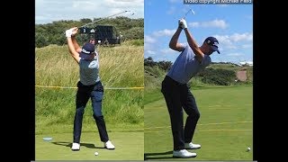 Justin Thomas golf swing  Long Iron faceon amp downtheline July 2017 [upl. by Lleynod]