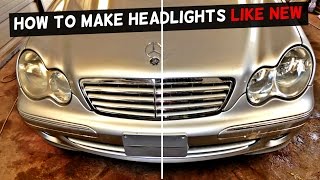 HOW TO RESTORE HEADLIGHTS DEMONSTRATED ON MERCEDES W203 C320 [upl. by Artenehs]