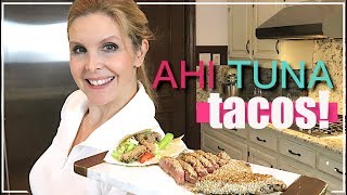 Ahi tuna tacos  sesame crusted tuna recipe [upl. by Stets]